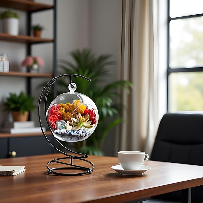 Creations by Nathalie DIY 5" DIY Globe Terrarium Kit - Build Your Own Glass Terrarium for Adults & Teens with Moss, Crystals, Tools & Decorative Figurine - Mini Ecosystem (Plant Not Included)