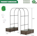 SUNYRISY Galvanized Raised Garden Bed with 87" H Arch Trellis for Climbing Plants Outdoor, Metal Planter Box with Netting for Gardening Flowers Vegetables Fruit, Wood Grain