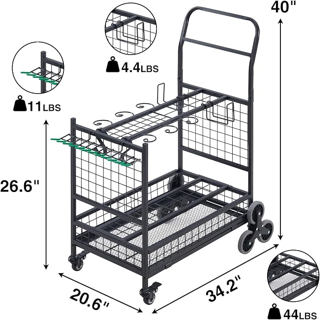 Lauren&Harold Garden Tool Organizer with 2 Stair-Climbing Wheels for Garage Storage, Garden Tool Rack, Up to 35 Long-Handled Tools, Rakes/Shovels/Yard Tools Storage Stand for Shed, Lawn and Outdoor
