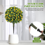 Lunmon 2 Pack 24" Artificial Topiary Ball Plants Trees with Flowers, Outdoor Fake Topiary Plants with Ground Spike, UV Resistant Faux Bushes for Indoor Outdoor Front Door Decor(Yellow,Rose)