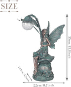 TERESA'S COLLECTIONS Garden Statues Fairy Sculptures & Statues, Outdoor Solar Light Garden Decor Resin Patina Bronze Figurines for Outdoor Decor, Valentines Decorations Gifts for Women Mom, 13.8''
