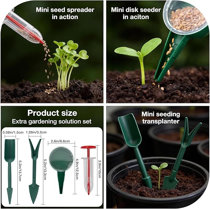 SHALL 8PC Galvanized Raised Garden Bed Kit, 3Pc 2x2x1ft Round Planter Boxes Outdoor W/Mini Seed Spreader, Disk Seeder, 2X Seeding Transplanters, Protective Gloves for Flowers Fruits Vegetables Herbs