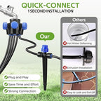 HIRALIY 50FT Garden Drip Irrigation Kit, Automatic Watering System with 5-Way Connector, Quick Connectors, Adjustable Drippers, Raised Bed, Patio