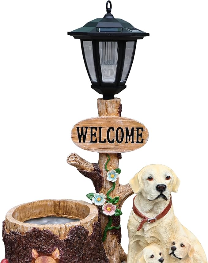 Animal Outdoor Statue Planter Solar Light Welcome Garden Sculpture Resin Flower Pot Decorative Porch Patio Yard Lawn Entryway Figurine with LED Lamp Rustic Plant Holder Ornament Courtyard (M)