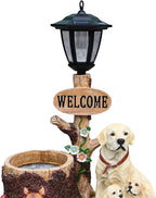 Animal Outdoor Statue Planter Solar Light Welcome Garden Sculpture Resin Flower Pot Decorative Porch Patio Yard Lawn Entryway Figurine with LED Lamp Rustic Plant Holder Ornament Courtyard (M)