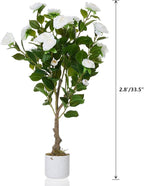 2.8FT Artificial Camellia Tree in White Planter, 2 Pack Faux Camellia Plant with 20 White Flowers, 34" Faux Flowers Potted Plant Trees for Home and Office Decor