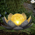 AIINY Garden Solar Light Outdoor(2Pack), Amber Crackle Globe Glass Lotus Decoration, Waterproof Gary Metal LED Flower Lights for Patio,Lawn,Walkway,Tabletop, Garden Gifts for Women