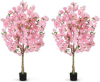 OUSHENG 2 Pack Artificial Cherry Blossom Tree, Fake Plants Indoor Decor, Faux Pink Sakura Flowers for Living Room Home House Entryway Bedroom Office Inside Decorations, 4FT