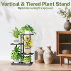iDavosic.ly Plant Stand Indoor Outdoor, 3-Tier Tall Metal Flower Shelf for Heavy-Duty Large Planters, Corner Orchid Display Rack for Living Room Balcony Patio Porch, Space Saving, Modern Black