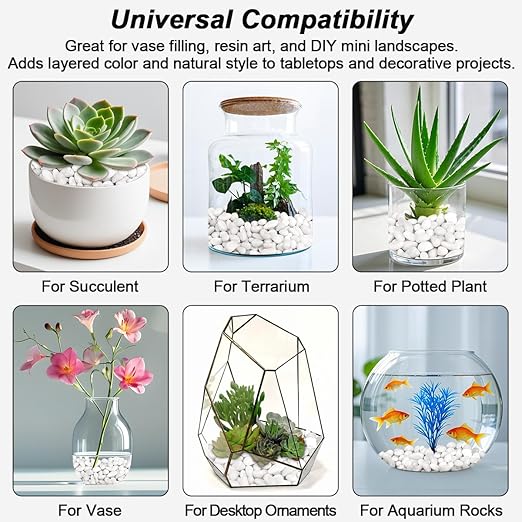 Terrarium Supplies,Virekm River Rocks Decorative Ornamental Pebbles,Garden Landscaping Stones,Gravel Filler for Home Decoration Flower Bed Fish Tank Plants Vases Succulents (1, White, 1 Pounds)