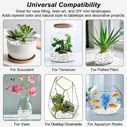 Succulent Rocks,Virekm River Rocks,Decorative Ornamental Pebbles,Garden Landscaping Stones,Gravel Filler for Home Decoration Flower Bed Fish Tank Plants Vases Succulents (1, White, 2 Pounds)