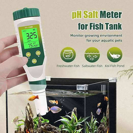 pH Meter for Water Hydroponics, 5-in-1 pH TDS EC Salt Tester for Water Nutrient Solution, Simultaneous Display of pH EC Temp for DWC Reservoir Tank, Aeroponic Garden, Growing System