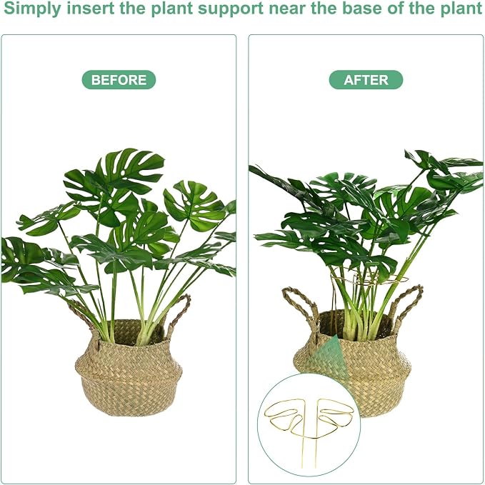 M METERXITY 2-Pack Monstera Plant Support, 11x5.9 Inch Reusable Sturdy Alloy Plant Support Stakes Unique Design for Potted Plants Flowers/Vegetables/Indoor Outdoor Climbing Plants [Gold]