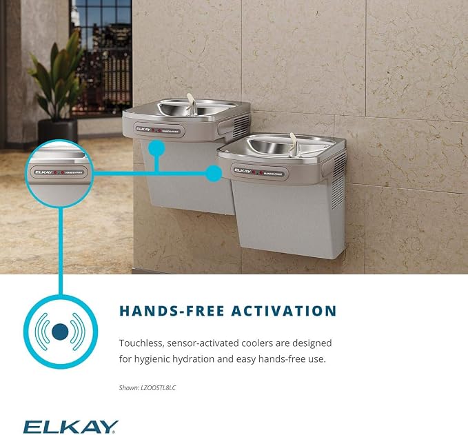 Elkay Wall Mount Hands-Free Activation ADA Cooler Non-Filtered Refrigerated Stainless