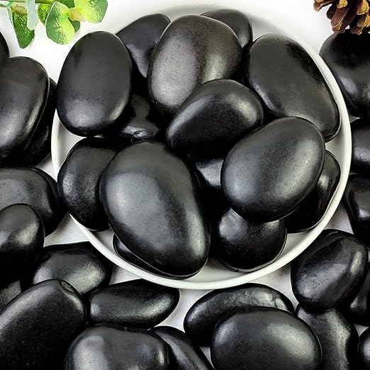 YISZM 20lbs Black Pebbles for Landscaping, 2-3 Inch High Polished Natural Large River Rocks for Plants, Decorative Stones Vase Filler Fish Tank Aquariums Garden Outdoor and Indoor DIY