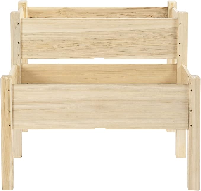 Outsunny 34"x34"x28" Raised Garden Bed, 2-Tier Elevated Wood Planter Box for Backyard, Patio to Grow Vegetables, Herbs, and Flowers, Natural