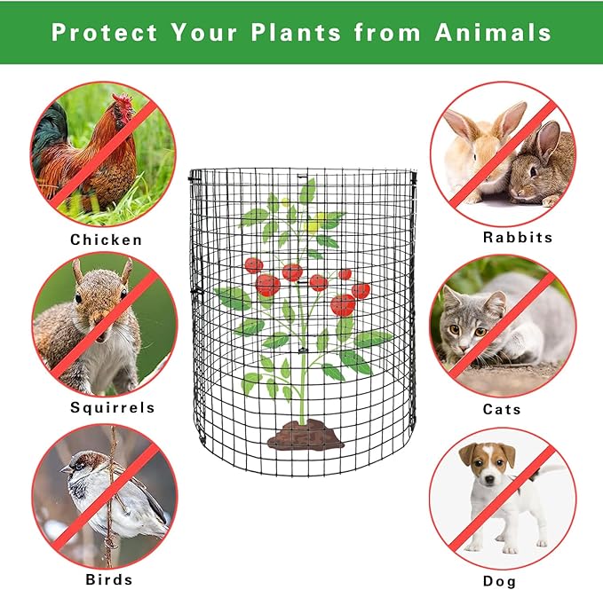 30Pcs Round Plant Protector from Animals, 10 Pack 12'' x 12'' Reusable Metal Plant Cages, Wire Mesh Garden Cloches to Keep Rabbits, Squirrels and Chicken Out and Protection Vegetables Flowers Shrubs