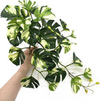 Fake Plants Hanging Small Faux Potted Ivy Vine Artificial Monstera Mini Faux Tropical Plants Greenery for Bathroom Office Table Pot Indoor Outdoor Decor Windowsill Shelf DIY Decoration - White 2 Pack