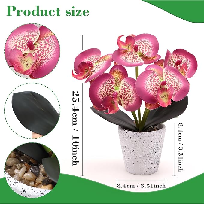 Artificial Orchid Flower Potted Plants Realistic Purple Faux Phalaenopsis Flowers in Pot Flower Arrangements Living Room Wedding Party Decor