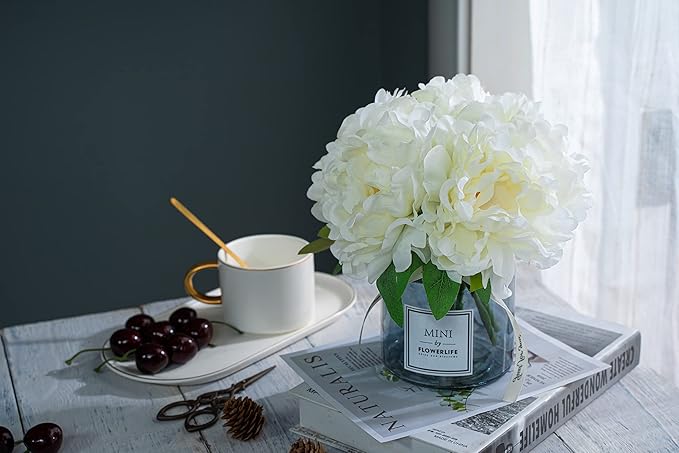 MOOMASS Artificial Peony and Glass vase Decoration, Ins Style Artificial Flower Glass Bottle Set