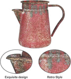 Vintage Pitcher Vase Rustic Farmhouse Vase for Flowers Vintage Metal Milk Jug Small Decorative Pitcher Shabby Chic Decor for Home, Kitchen, Bathroom, Red