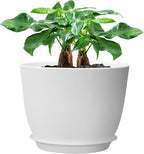 UOUZ 12inch Large Plant Pot, Modern Plastic Planter with High Driange Holes and Saucer for Indoor Outdoor Garden Plants and Flowers, White