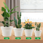 Pottiffe 11 Inch Plastic-Flower-Pot-for-Indoor-Plants, 4 Pack Large Outdoor Planter Pot with Drainage Holes & Saucers, Resin Decorative Garden Pots Planters
