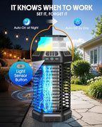 Solar Bug Zapper Outdoor & Indoor, 4500V Ultra-Effective Mosquito Zapper, 6000mAh Rechargeable Insect Zapper, Foldable 2-in-1 Light, IP66 Waterproof for Patio, Camping, Bedroom, Kitchen