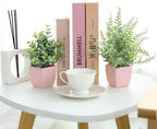 summer flower 2 Pack Small Fake Plants in Pink Pot Artificial Plant Eucalyptus Faux Potted Greenery Wheal Grass for Home Decor Indoor Bathroom Office Desk Shelf Bedroom Kitchen Cabinet Decorations