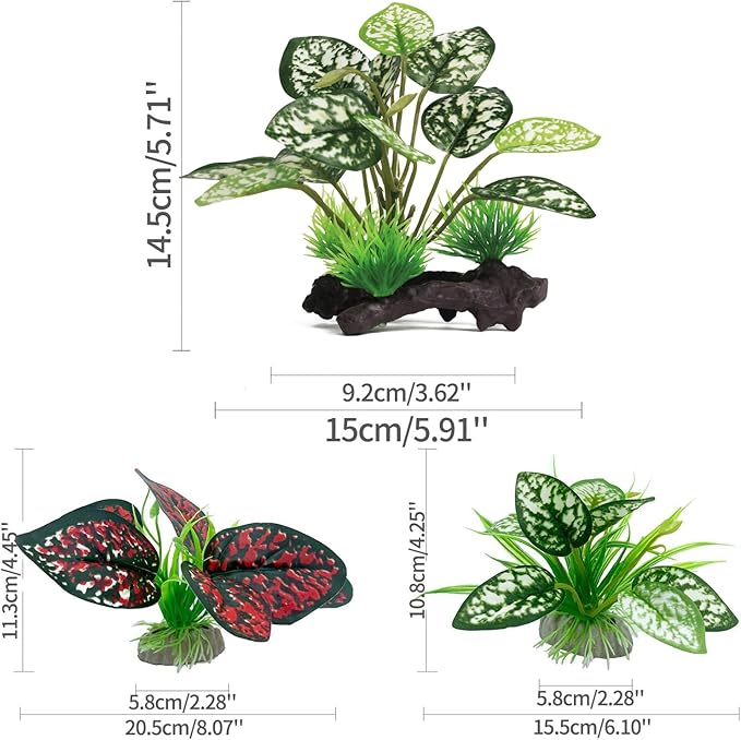 Moonorange Reptile Artificial Plants, Terrarium Plants Decorations Supplies, Aquarium Fish Tank Plant, Amphibian Habitat Hideout Tank Accessories(M Set-4pcs/B)