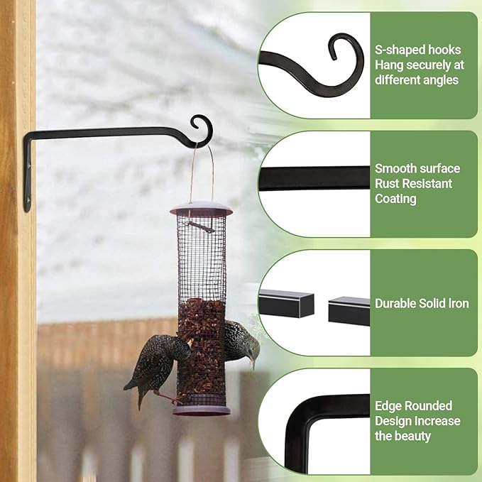 Mkono Plant Hangers Indoor, 10 Inch Metal Plant Bracket, Decorative Wall Hooks for Hanging Plants, Bird Feeder, Flower Basket, Wind Chimes, Home Outdoor Decor, 2 Pack Black