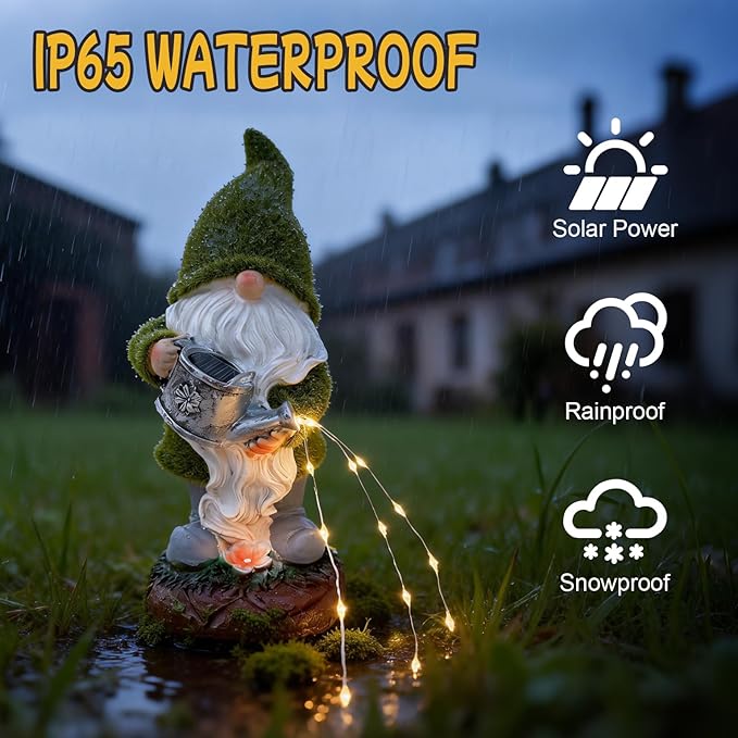 Solar Watering Gnomes Garden Statues Decor Waterproof Figurine Resin Sculpture Gift for Mom Grandma, Outdoor Decorations for Porch Patio Lawn Yard Home House Gardening Birthday Housewarming (Gnomes)