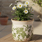 Xiaan Jiaju Vintage Farmhouse Ceramic Planter & Kitchen Utensil Holder - 6.21 Inch Tuscan Rustic Plant Pot with Drainage for Indoor/Outdoor Use, Garden & Home Decor, Unique Gift (Green Leaf)