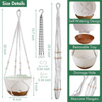 Set of 2-10 Inch Hanging Planters for Indoor Plants with Self-Watering Includes Hanging Pots for Plants, Outdoor Hanging Plant Pot with Drainage, and 2 Types of Hanging Baskets Hangers (White, 10inch)