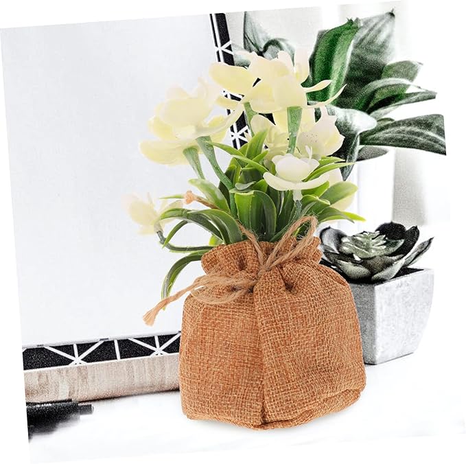 Cabilock Artificial Phalaenopsis Orchid Vase Faux Orchid Flowers Bonsai Creative Bag Potted Fake Flower Decor for Living Room Kitchen Bedroom Wedding Office Table Centerpiece