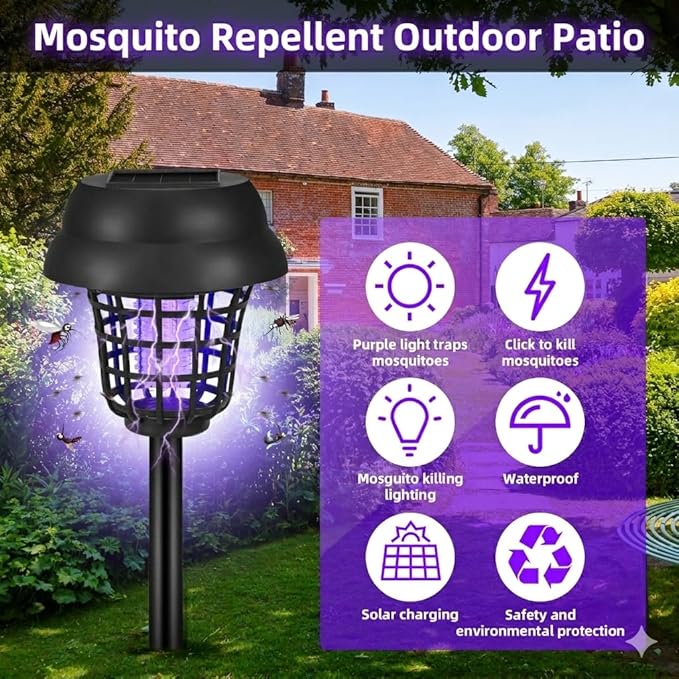 4 Pack Upgraded Solar Bug Zapper Outdoor Waterproof Mosquito Repellent Outdoor Patio Mosquito Trap & Killer for Moths, Gnats, Flies, Small Flying Insect, Fly Zapper Solar Powered for Garden,Backyard