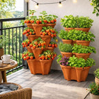 Vertical Garden Planter 4 Tier Stackable System 16 Plants, Space Saving Herb, Strawberry & Food Crop Planter with Center Support Hole for Indoor Outdoor Gardening (4, Terracotta, Large)