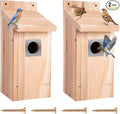 Dreyoo 2 Pack Bluebird Box Houses for Outside,1-1/2'' Entrance Hole Wooden Bird Houses with Metal Guard, Secure Latch,Fledgling Grooves,Air Vents for Bluebird Wren Swallow(Wood)