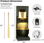 Bumilgar 39" H Modern Indoor Fountain with LED Lights and Pump, 3-Tier Standing Cascading Waterfall - Modern Design for Garden/Patio/Yard, Multi-Level Outdoor Decor 15“x14”x39“(Brown)