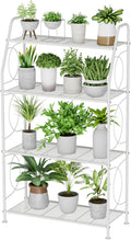 VyGrow Plant Stand, 4 Tier Plant Shelf for Indoor Outdoor, Heavy Duty Metal Tall Plant Stands Holder Rack for Living Room Balcony and Garden, White