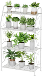 VyGrow Plant Stand, 4 Tier Plant Shelf for Indoor Outdoor, Heavy Duty Metal Tall Plant Stands Holder Rack for Living Room Balcony and Garden, White