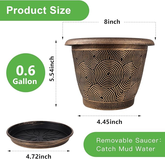 Fodetyff 8 Inch Flower Pots Planters for Indoor Outdoor Plants, 4 Pack Plastic Small Plant Pots with Drainage Hole & Tray, Modern Decorative Garden Pot with Saucer, Plant Container for House