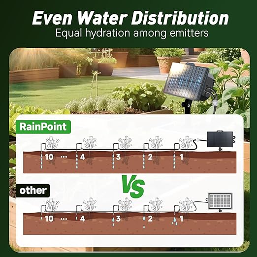 RAINPOINT Easy-Setup Solar,Rechargeable,USB-C Powered Automatic Drip Irrigation Kit System for Garden Outdoor/Indoor,Plant Waterer Device Balcony Patio Grow Tent Greenhouse Indoor Water 10-20 Plants