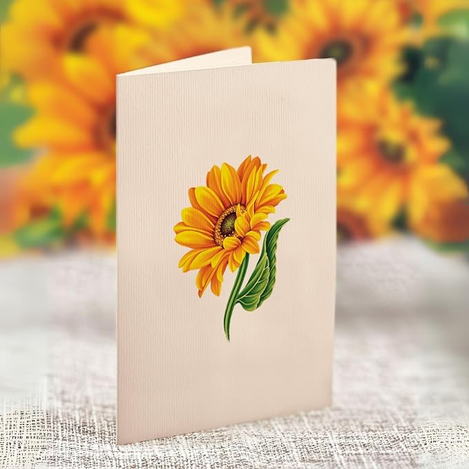 Freshcut Paper Pop Up Cards, Mini Sunflowers (Set of 2), 6 Inch Mini Sized Forever Flower Bouquet 3D Popup Greeting Card, Birthday Cards, Thank You Card, Blank Notecard & Envelope