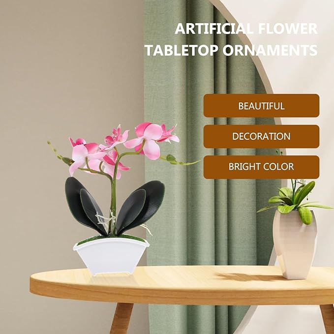 POPETPOP Artificial Potted Orchid Plant Miniature Faux Butterfly Orchid for Home Decor Wedding and Photography and Design Elegant