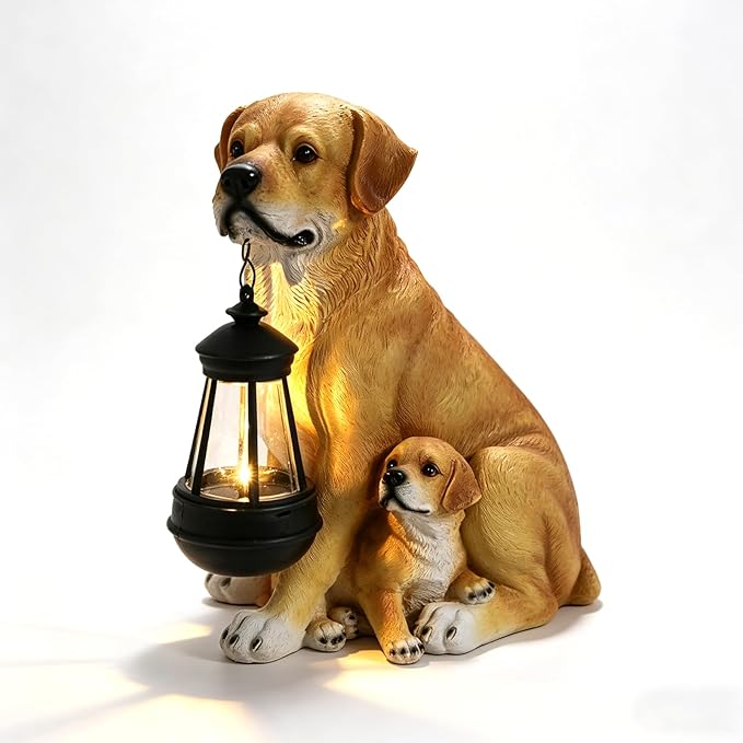 Garden Dog Statues Outdoor Decor, Solar Lights Outdoor Labrador Figurine Solar Dog Ornaments for Patio, Lawn, Yard Art Decoration, Housewarming Garden Gifts for Mom