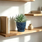 Briful Artificial Succulent Plant in Navy Blue Ceramic Planter with Saucer, Small Fake Agave Plant, Faux Plant Indoor for Desk, Bathroom, Shelf, Office, Farmhouse Home Decor, 9 Inch