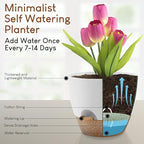 YNNICO Plant Pots 10/9/8/7.5/7 inch, Self Watering Planters with Drainage Holes & Saucers for Indoor and Outdoor Plants (White)
