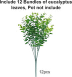 HyeFlora Artificial Plants for Outdoors Outside Spring Summer Decoration, 12 Bundles Faux Eucalyptus Leaves Stems Bulk Fake Greenery Branches Look Real UV Resistant for Home Porch Patio Planter Yard