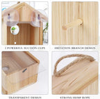 Window Bird House for Outside with Strong Suction Cup, Upgraded See Through Window Birdhouse for Viewing Inside, Wooden Bird Nesting Box for Bluebird Finch Chickadee Outdoors, Best Gift for Kids